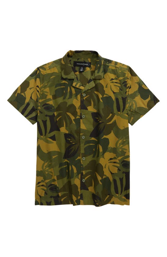 Treasure & Bond Kids' Button-up Camp Shirt In Olive Fern Haven Camo