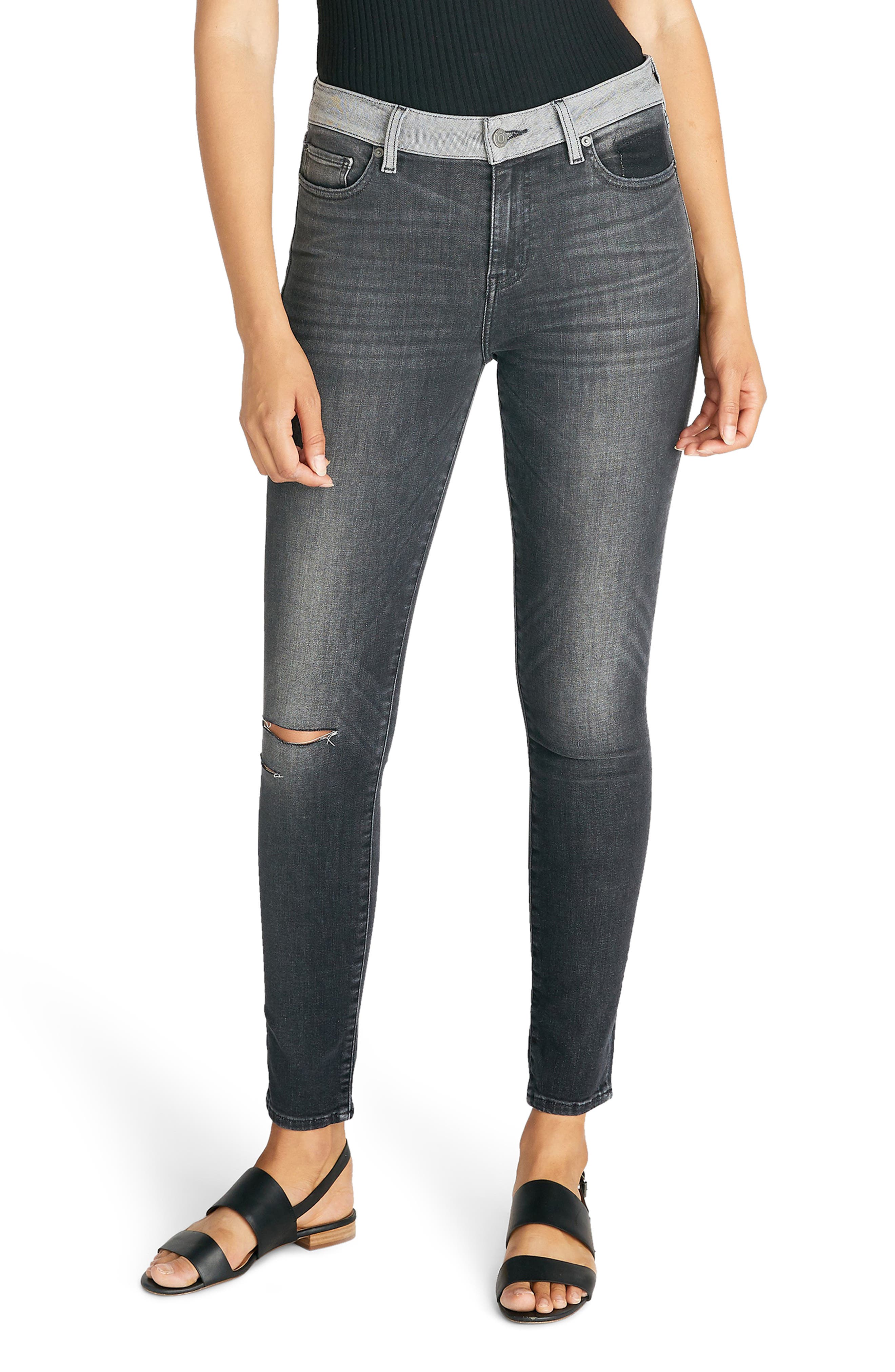 black ripped ankle skinny jeans