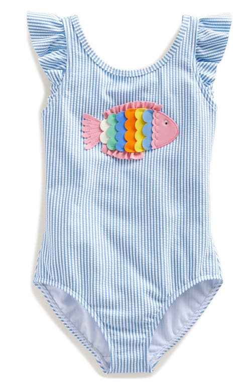 Mini Boden Kids' Logo Flutter Sleeve One-Piece Swimsuit Blue Fish at Nordstrom,