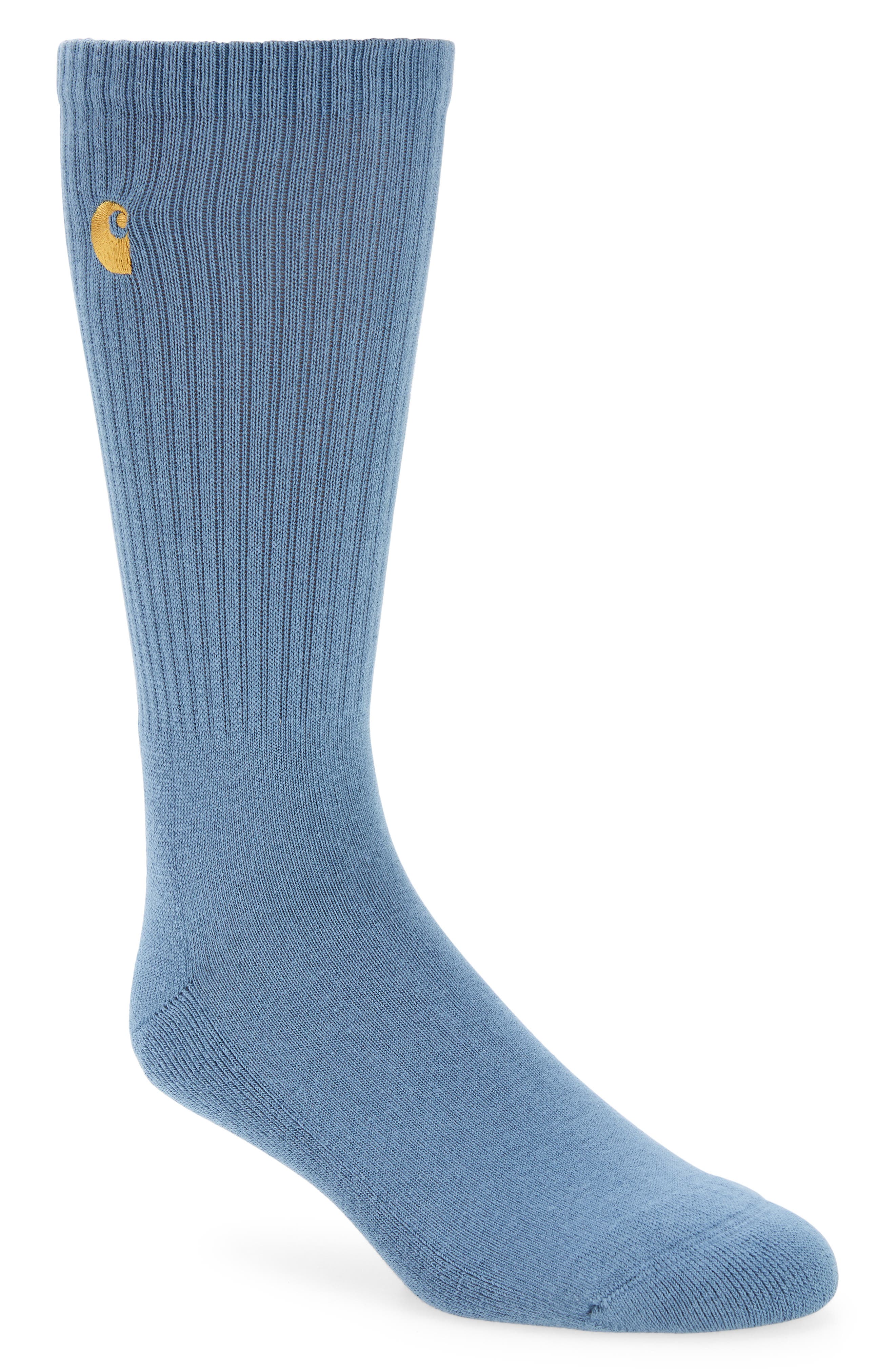 CARHARTT WORK IN PROGRESS Chase Crew Socks in Icy Water /Gold