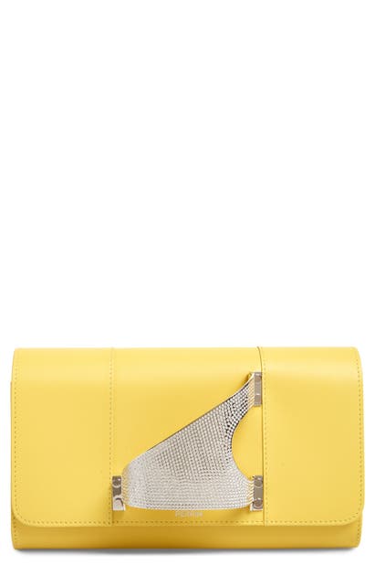 Click to view more detailed imagery on our partner's website Perrin L'eiffel Crystal Embellished Leather Clutch In Zest