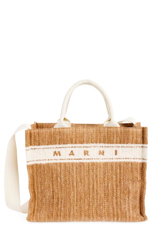 Shop Marni Small Tropicalia Woven Faux Raffia Tote In Ecru