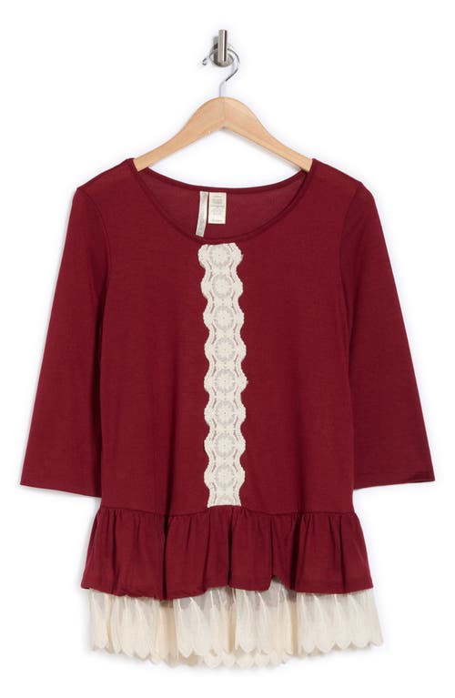 FORGOTTEN GRACE FORGOTTEN GRACE LACE TRIM LONG SLEEVE PEPLUM TOP
