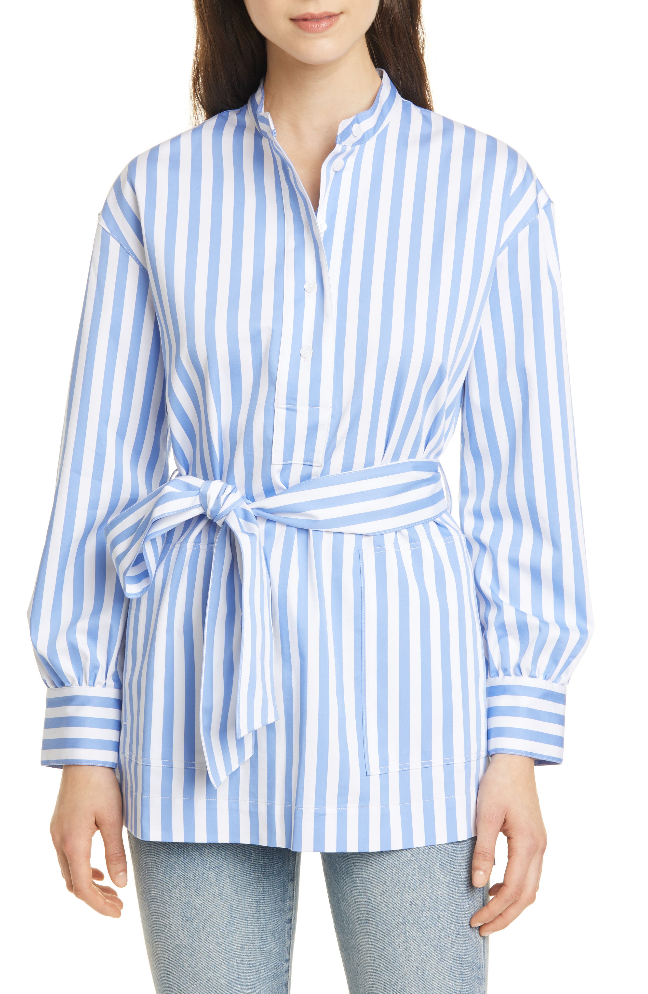Theory Women/'s Boy Tunic Stretch Cotton Poplin White Removable Collar Shirt XS.