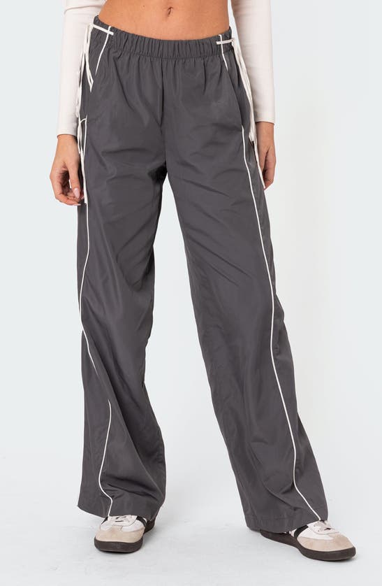 Shop Edikted Scarlot Ribbon Track Pants In Dark-gray