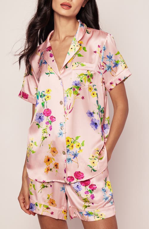 Petite Plume Brilliant Botanical Mulberry Silk Short Pajamas in Pink at Nordstrom, Size X-Large