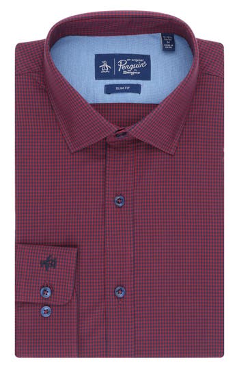 Original Penguin Brighton Gingham Check Slim Fit Dress Shirt In Red