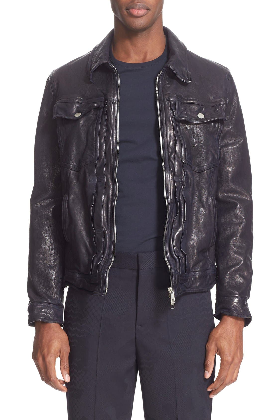 Neil Barrett Washed Buffalo Leather Jacket Nordstrom