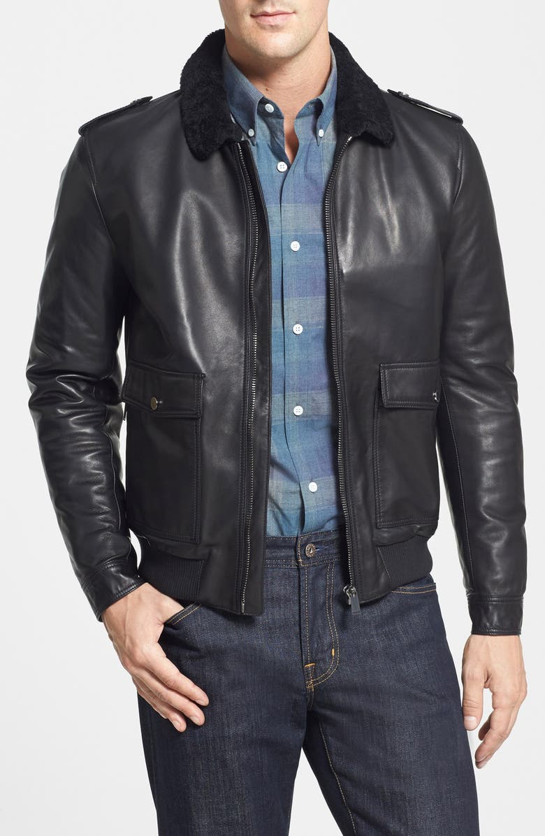 Kent and Curwen 'Police' Shearling Collar Leather Jacket | Nordstrom