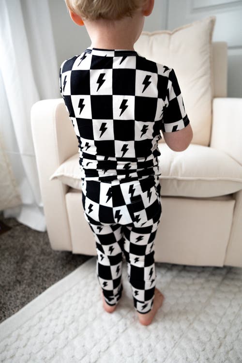 Shop Charlie Lou Baby ® Checkered Lightning Bolt Pajama Set In Black