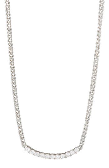 Shop Cz By Kenneth Jay Lane Cz Curved Bar Pendant Necklace In Clear/silver