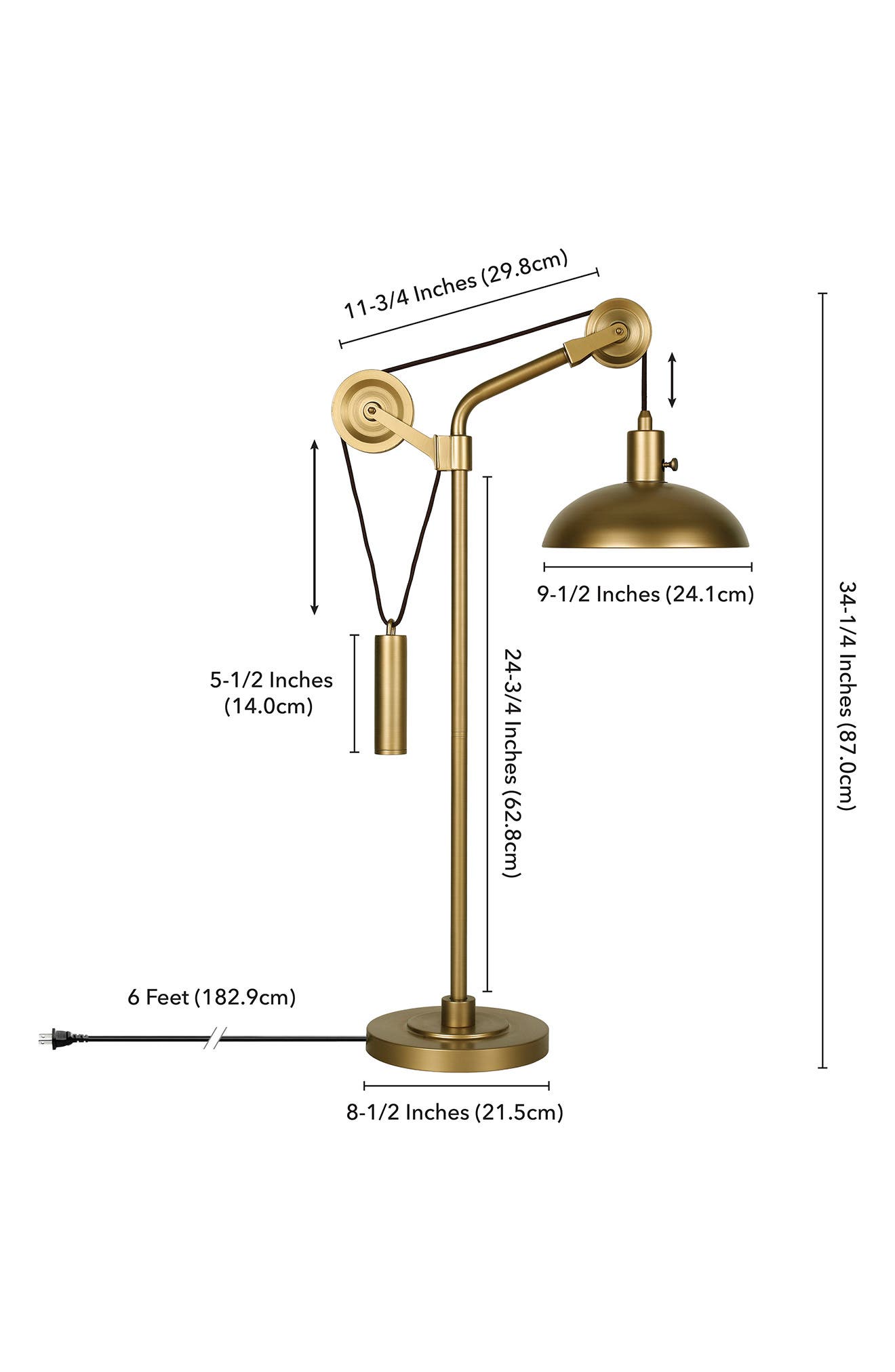 Hudson & Canal Neo Brass Table Lamp With Solid Wheel Pulley System