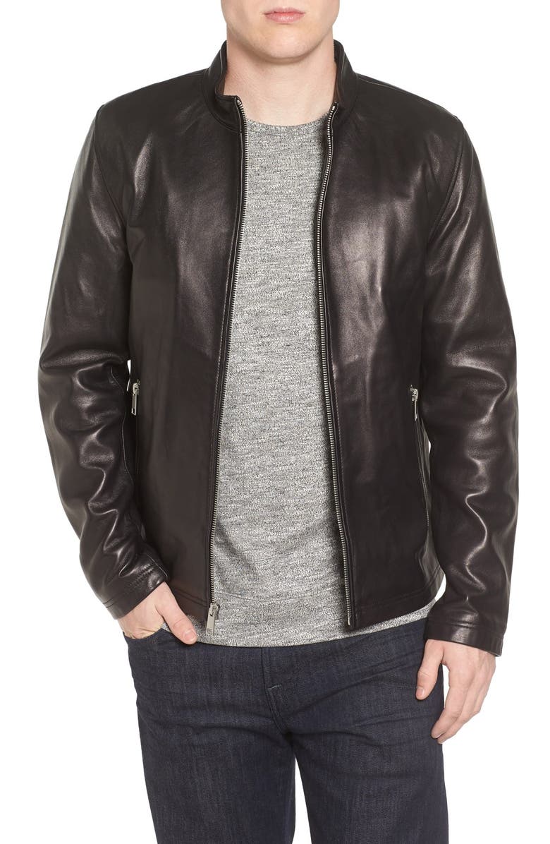 Black Rivet Lambskin Leather Moto Jacket | Nordstrom