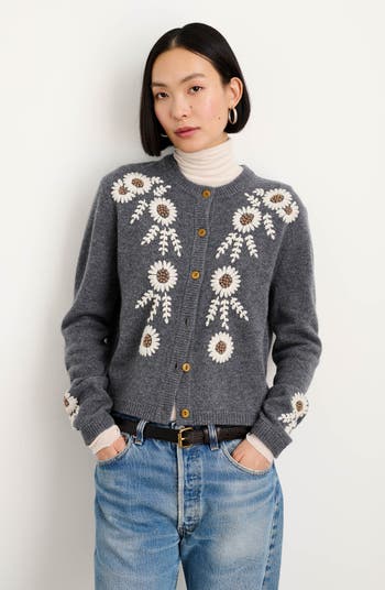 Alex Mill Becca Embroidered Floral Merino Wool Cardigan
