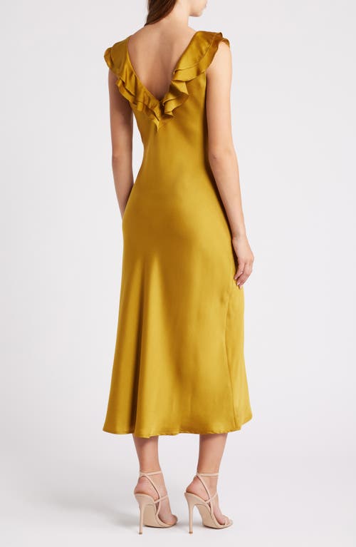 Shop Wayf Lida Ruffle Cap Sleeve Satin Midi Dress In Gold