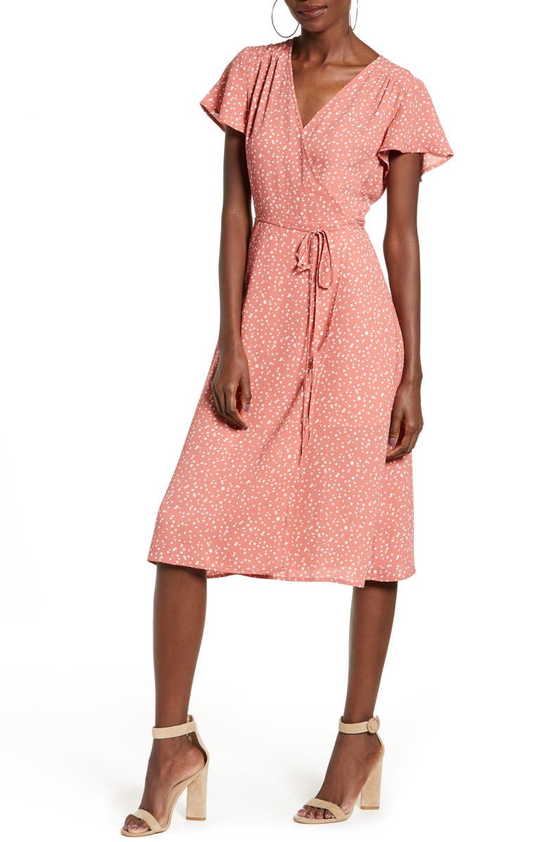 Wrap Dress, Main, color, PINK CANYON BUTTON DOT SM