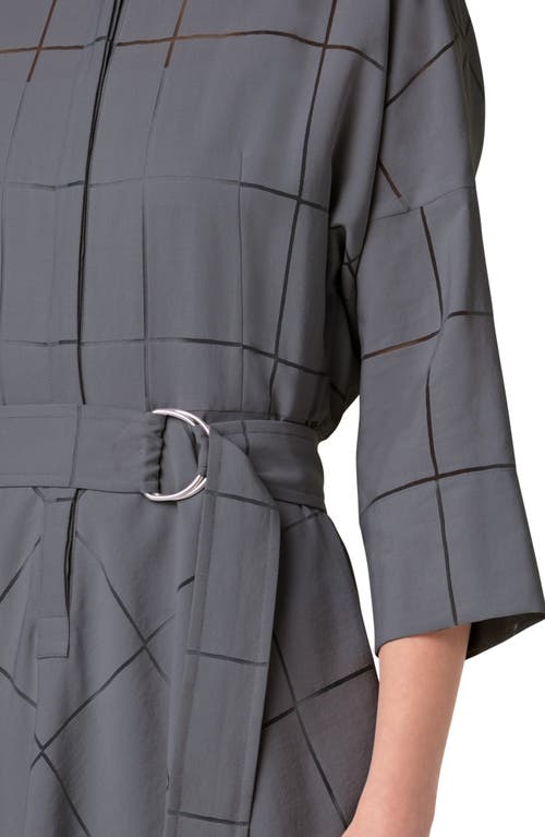 Shop Akris Punto Windowpane Check Belted Midi Shirtdress In Silver