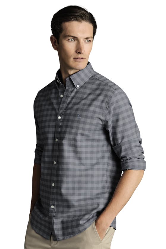 Shop Charles Tyrwhitt Slim Fit Button-down Collar Washed Oxford Gingham Shirt In Flint Grey