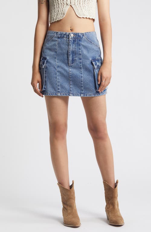 Denim Cargo Miniskirt in Medium Wash