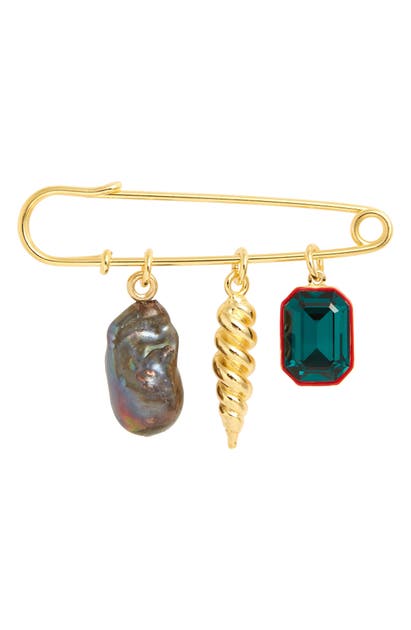 Click to view more detailed imagery on our partner's website Lizzie Fortunato Memento Pin In Gold/ Pearl Peacock