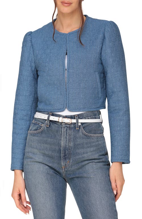 Shop Avec Les Filles Puff Shoulder Quilted Crop Jacket In Medium Blue