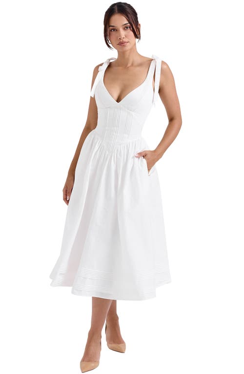 Shop House Of Cb Hattie Lace-up Stretch Cotton Blend Corset Midi Dress In White