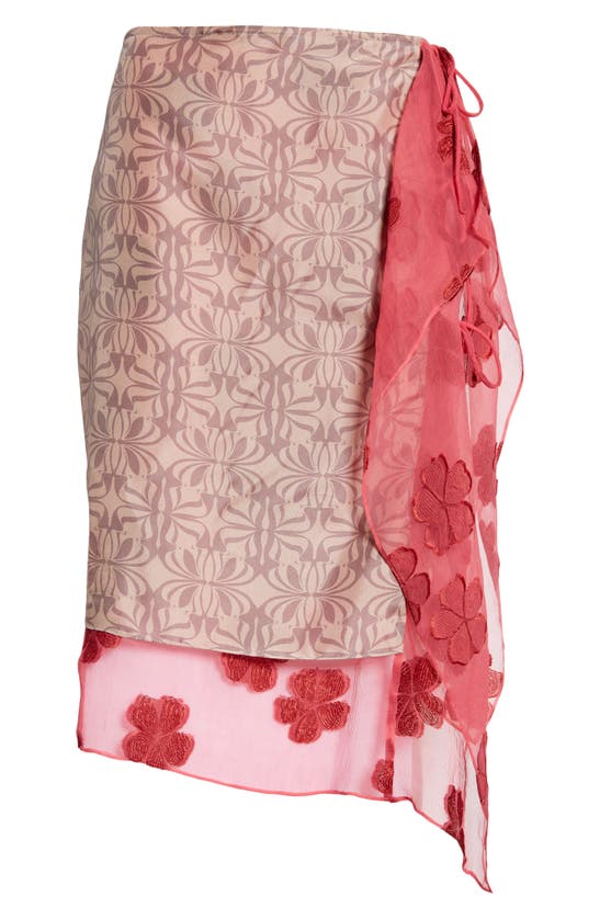 Shop Dries Van Noten Print Layered Silk Blend Wrap Skirt In Blush