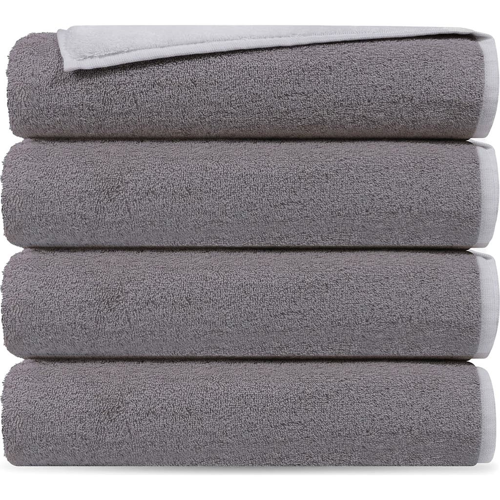Brooks Brothers Set Of 4 Double Face Turkish Cotton Washcloths In Grey/white