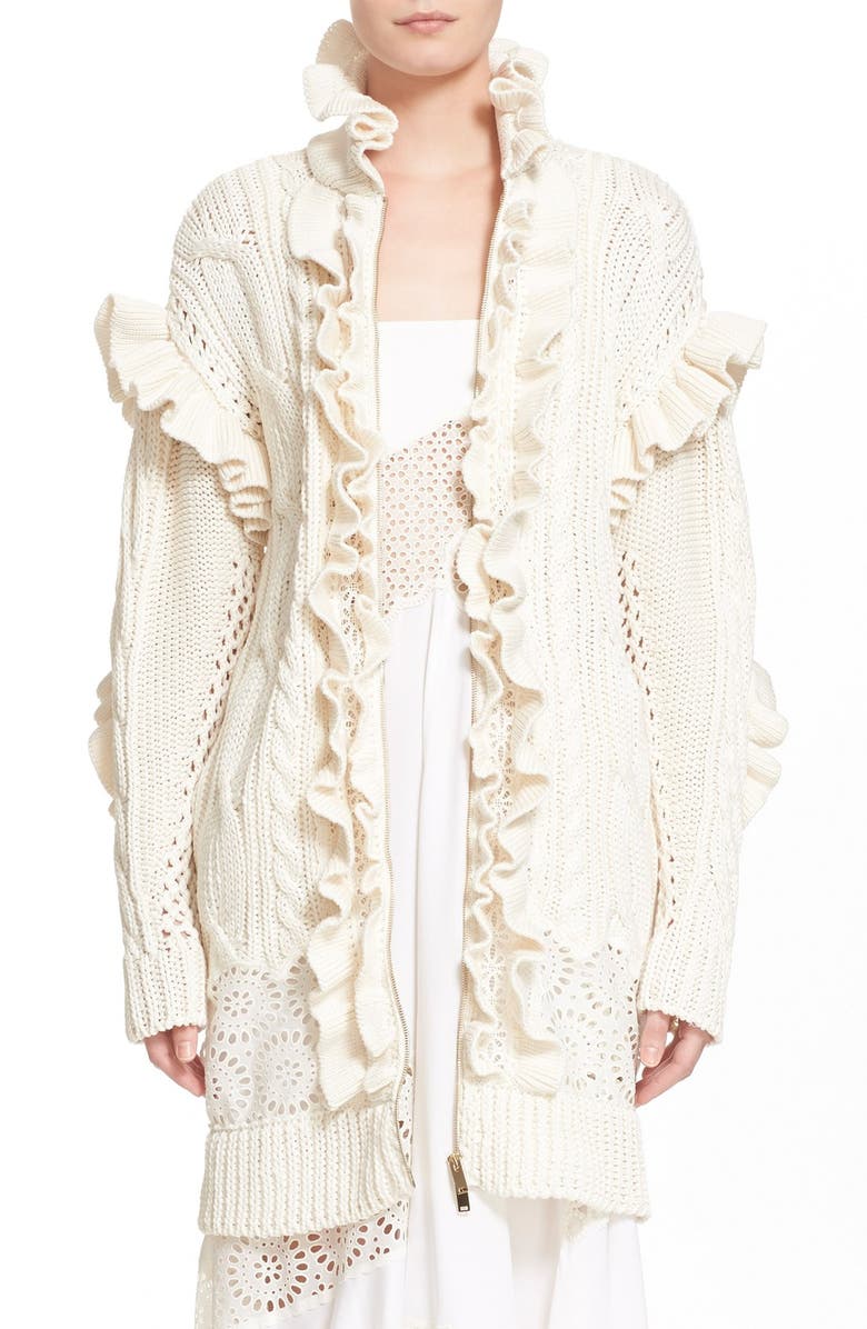 Stella McCartney Cable Knit Ruffle Cotton Cardigan | Nordstrom
