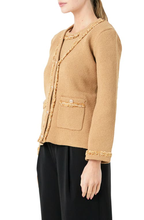 Endless Rose Trim Detail Cardigan In Camel