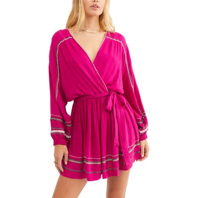 Free People Delilah Embroidered Long Sleeve Minidress, Pink
