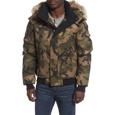 Nobis Dylan Windproof & Waterproof 650-Fill Power Down Bomber Jacket With Genuine Coyote Fur Trim, Green