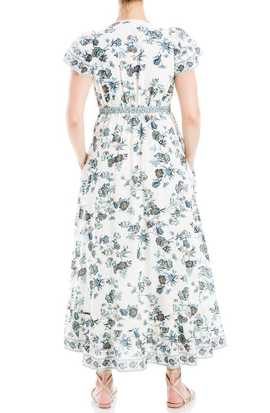 Shop Max Studio Floral Flutter Sleeve Maxi Dress In Ecru/ Blue Ploomy Petals