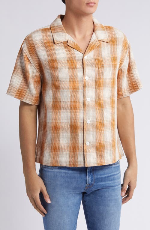 Baja Plaid Short Sleeve Cotton Button-Up Shirt in Rust
