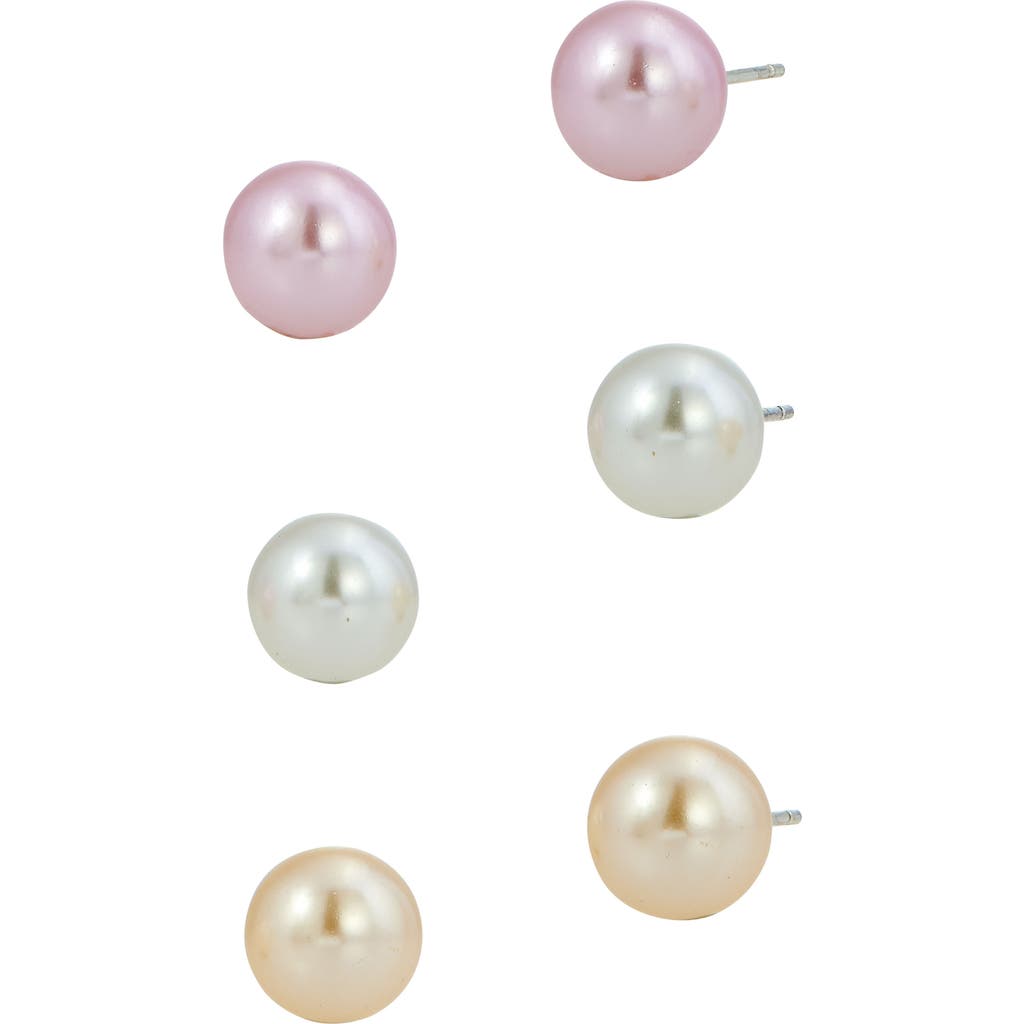 Savvy Cie Jewels Set Of 3 Mother-of-pearl Stud Earrings In White