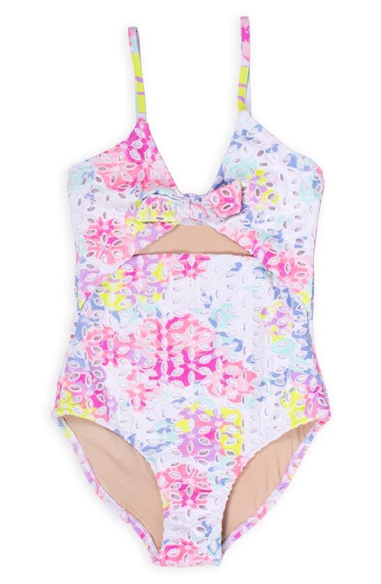Shop Shade Critters Kids' Eyelet Floral Cutout One-piece Swimsuit In White Multi