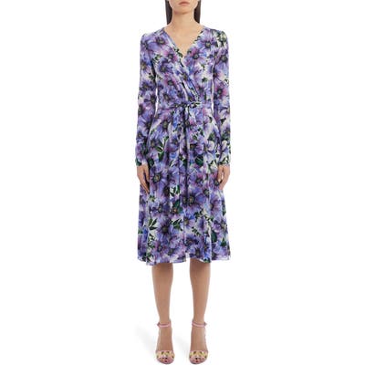 Dolce & gabbana Floral Long Sleeve Silk Crepe Dress, US / 40 IT - Purple