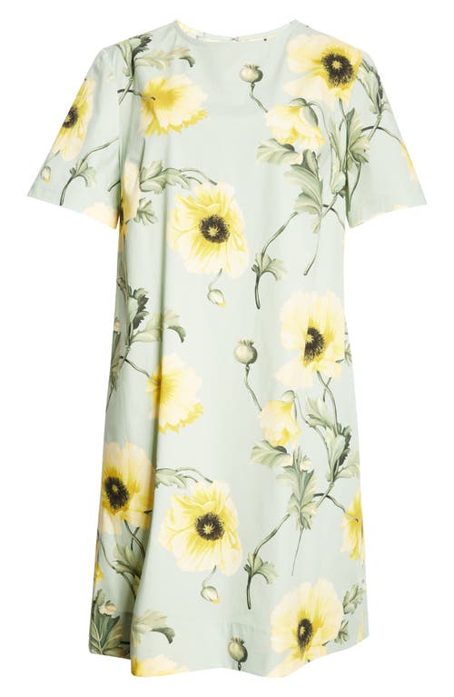 Shop Oscar De La Renta Poppies Short Sleeve Shift Dress In Sage/yellow