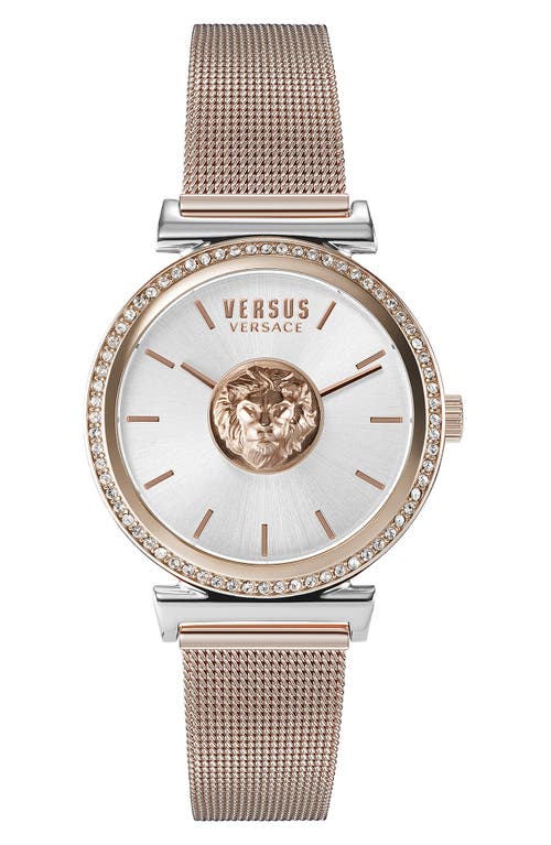 VERSUS Versace Brick Lane Mesh Strap Watch, 34mm in Rose Gold/White at Nordstrom