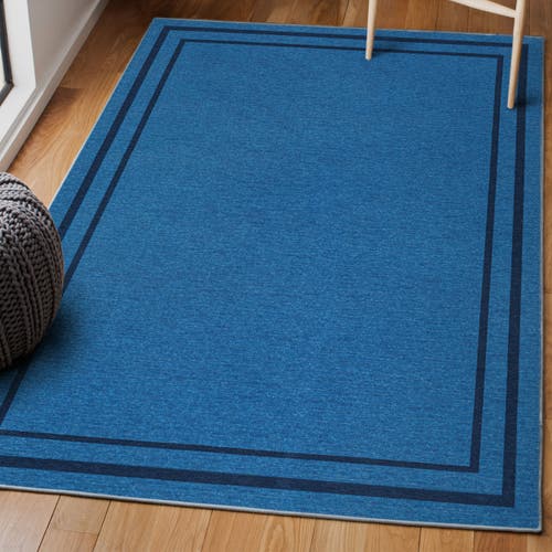 Jonathan Y Sloane Classic 2-stripe Border Washable Area Rug In Navt/dark Blue