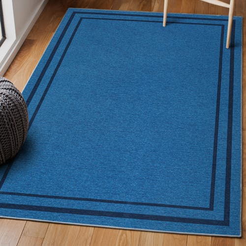 Shop Jonathan Y Sloane Classic 2-stripe Border Washable Area Rug In Blue/navy