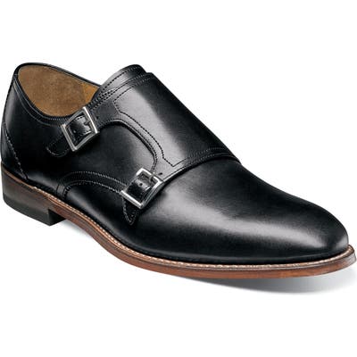 Stacy Adams M2 Plain Toe Double Strap Monk Shoe, Black