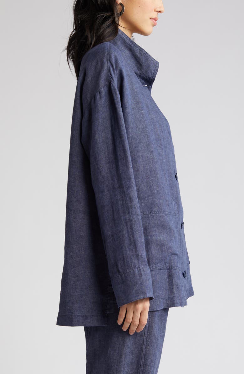 Eileen Fisher Stand Collar Organic Linen Long Jacket | Nordstrom
