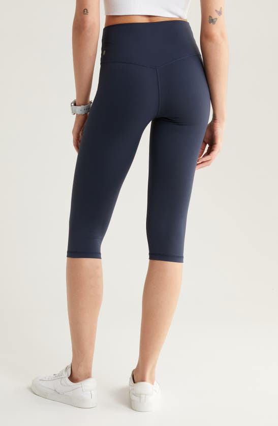 Shop Zella Studio Luxe High Waist Capri Leggings In Navy Sapphire