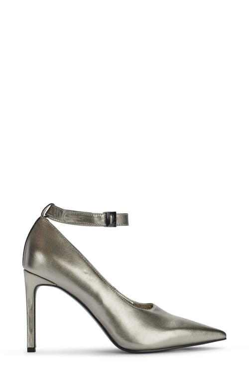 Shop Karl Lagerfeld Paris Sury Ankle Strap Pump In Pewter