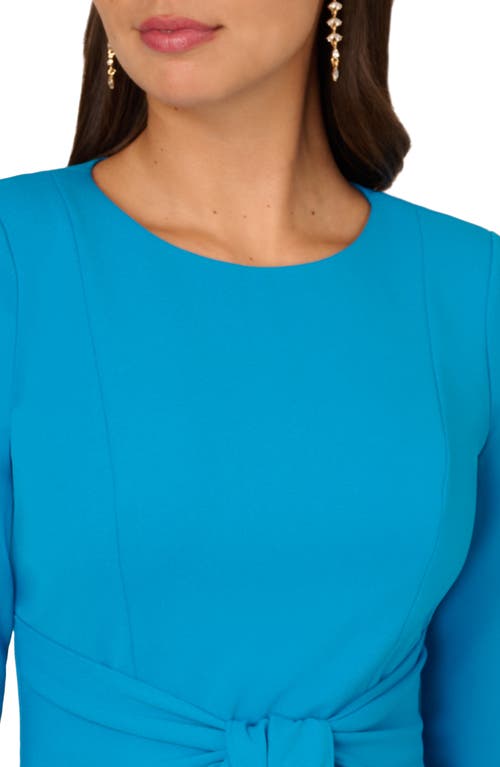 Shop Adrianna Papell Tie Waist Crepe Sheath Dress In Blue Coast
