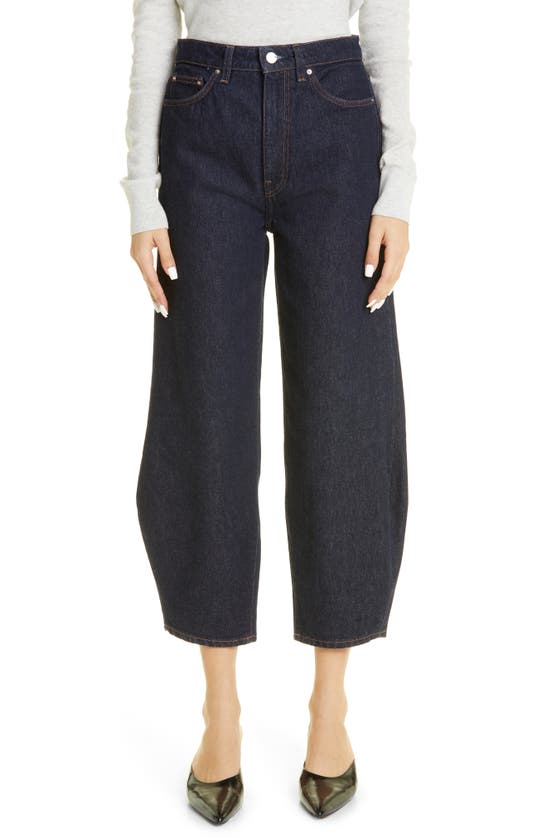 TOTÊME HIGH WAIST BARREL LEG ORGANIC COTTON RAW DENIM JEANS