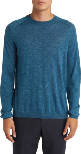 Jack Victor Men's Bailey Solid Merino Wool, Silk and Linen Long Sleeve Crew  in Sky Blue