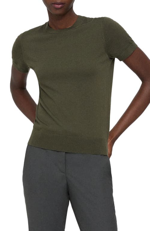 Theory P Regal Short Sleeve Wool Blend Sweater In Dark Olive