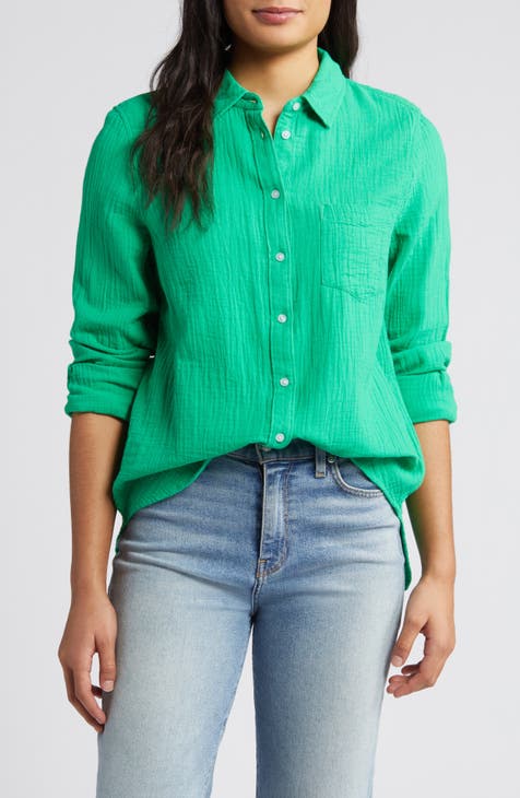 Fashion Bug Green Button Down Shirts for Women